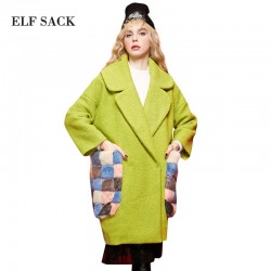 Elf SACK yw 2016 fur pocket circle it long design woolen outerwear female