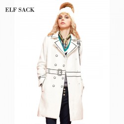 Elf SACK z winter fashion preppy style design print long overcoat woolen outerwear female
