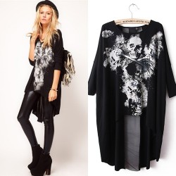 Europe Windy Women Vintage Skull Head Dovetail Rock Style Dress White Black S M L 1520