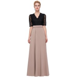 Floor Length Maxi Dress Sexy V-Neck Black White Lace Women Long Dress Half Sleeve Summer Dress Splicing High Split Party Dresses