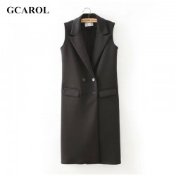 GCAROL Women New Arrival Black Long Vest Double-Breasted Button Summer Spring Autumn Fashion Waistcoat OL Office Work Vest