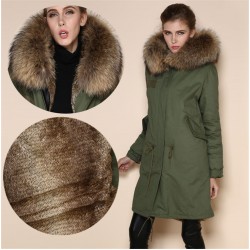 High quality rabbit fur lined army green, black, dark blue coats Mr Mrs fur hood long jacket faux grass hare fur lining parka