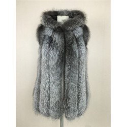 LIYAFUR 2017 Women's 100% Real Genuine Full Pelt Silver Fox Fur Long Hood Sleeveless Vest Hooded Waistcoat Gilet Plus Size Women