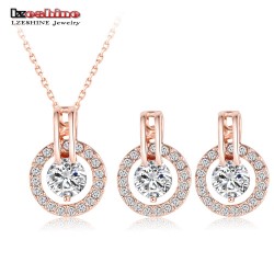 LZESHINE New 2016 Big Sale Wedding Jewelry Sets Rose Gold Color Necklace/Earring Bijouterie Sets for Women Aretes ST0017-A
