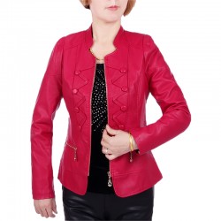 Leather Jacket Women Fashion Spring And Autumn New Mother Short Solid Slim PU Leather Jacket Stand Collar Coat Zipper J282