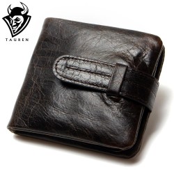 Luxury Vintage Casual 100% Real Genuine Cowhide Oil Wax Leather Men Short Bifold Wallet Wallets Purse Coin Pocket Male Zipper