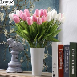 Luyue 31pcs/lot Tulip Artificial Flower PU artificial bouquet Real touch flowers For Home Wedding decorative flowers & wreaths