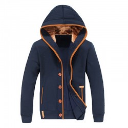 Men Fleece Elbow Patch Hooded Single Breasted Hoodies Male Casual Sweatshirt Jacket  Spring Autumn Winter Fashion Large size 3XL