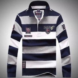 Men's European style tace shark classical long-sleeved t-shirt men lapel striped T shirt embroidered logo t-shirts T659
