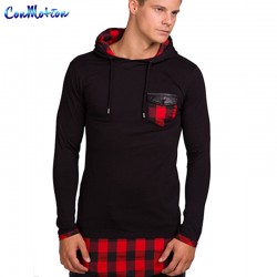 Men's Sportswear New 2017 Fashion Hip hop Hoodies Plaid Patchwork Sportshirts