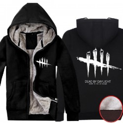 Mens 2016 Game Dead by Daylight Logo Hoodie Super Warm Fleece Black Cotton Winter Zip up Sweatshirts