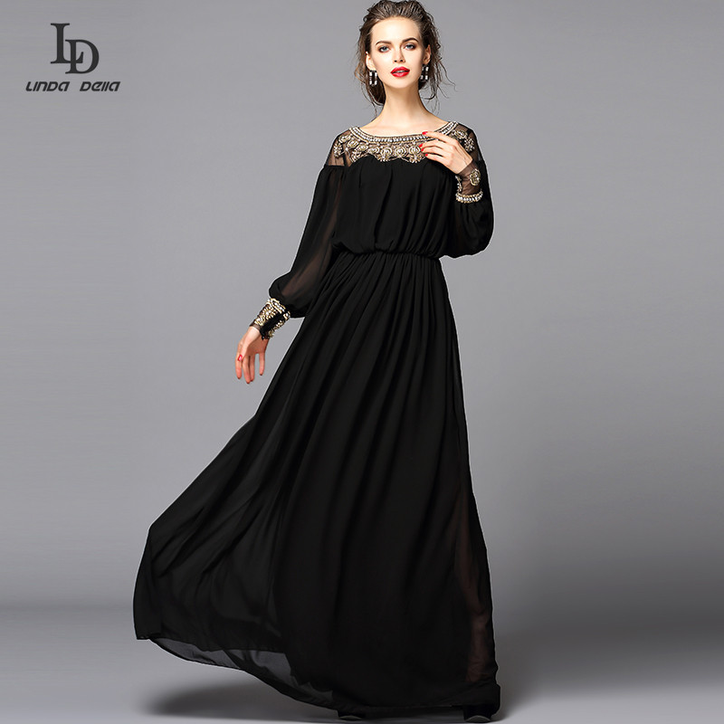 New 2015 Black Dress Sexy Fashion Women Luxury Beading Diamonds Floor ...