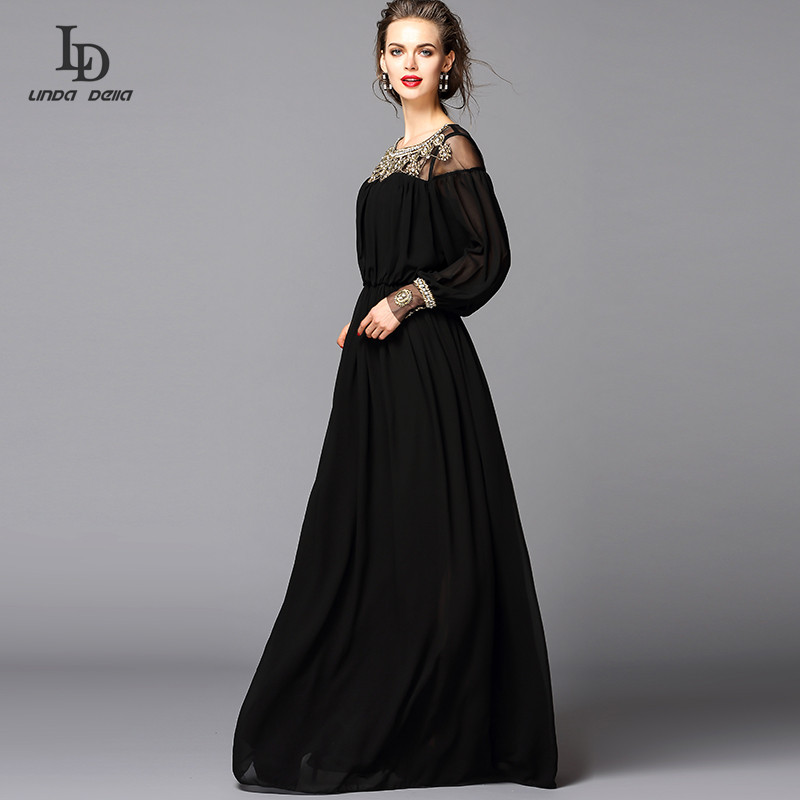 New 2015 Black Dress Sexy Fashion Women Luxury Beading Diamonds Floor ...