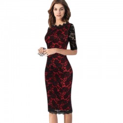 New 2017 Elegant Women Wedding Cocktail Half Sleeve Slimming Lace Dress Patchwork Knee-Length Casual Bodycon Pencil Dress
