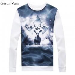 New 2017 Men's 3D Printing Hoodies Deer Pattern Capless Sweatshirt Fashion Jacket Plus Size:M-5XL W118