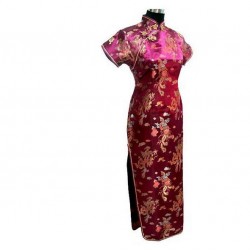 New Burgundy Chinese Women's Traditional Long Dress Silk Satin Qipao Cheongsam Top Size S M L XL XXL XXXL 4XL 5XL 6XL J3092