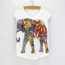 New fashion Flower Elephant printed t shirts women summer dresses 2016 novelty design casual top tees for girls