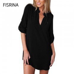 New fashion women casual T-shirt long sleeve deep v-neck sexy female tee tops solid color woman with Button basic shirts 2017