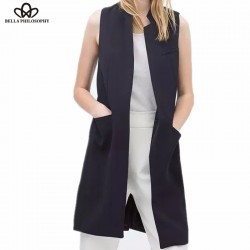 New stylish spring/summer women stand collar long suit vest black white dark blue with two pockets