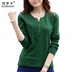 OUMENGKA Tee Shirt Femme Spring Long Sleeve t-shirt Women t shirt Womens Tops Fashion Poleras De Mujer Solid Camisetas Mujer 4XL