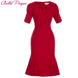 Red Retro Dress Summer Women 2018 Short Sleeve Cotton Big Size Vestidos Vintage 50s Elegant Mermaid Hips Wrapped Pencil Dresses