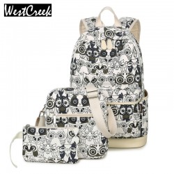 Set Backpack Women Animal Owl Printing Backpack Canvas Bookbags School Backpacks Bags for Teenage girls Bagpack Backbag