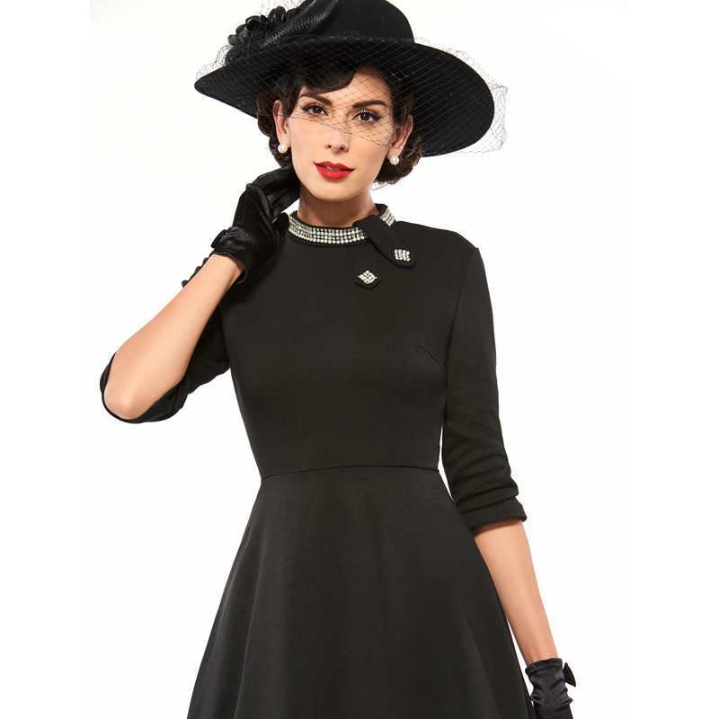 Sisjuly Vintage Dress Women Solid Black Party Dresses 2017 Spring ...
