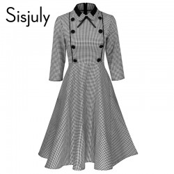 Sisjuly vintage spring women dress 1950s with gray and white plaids a-line dress button bow elegant women vintage dresses