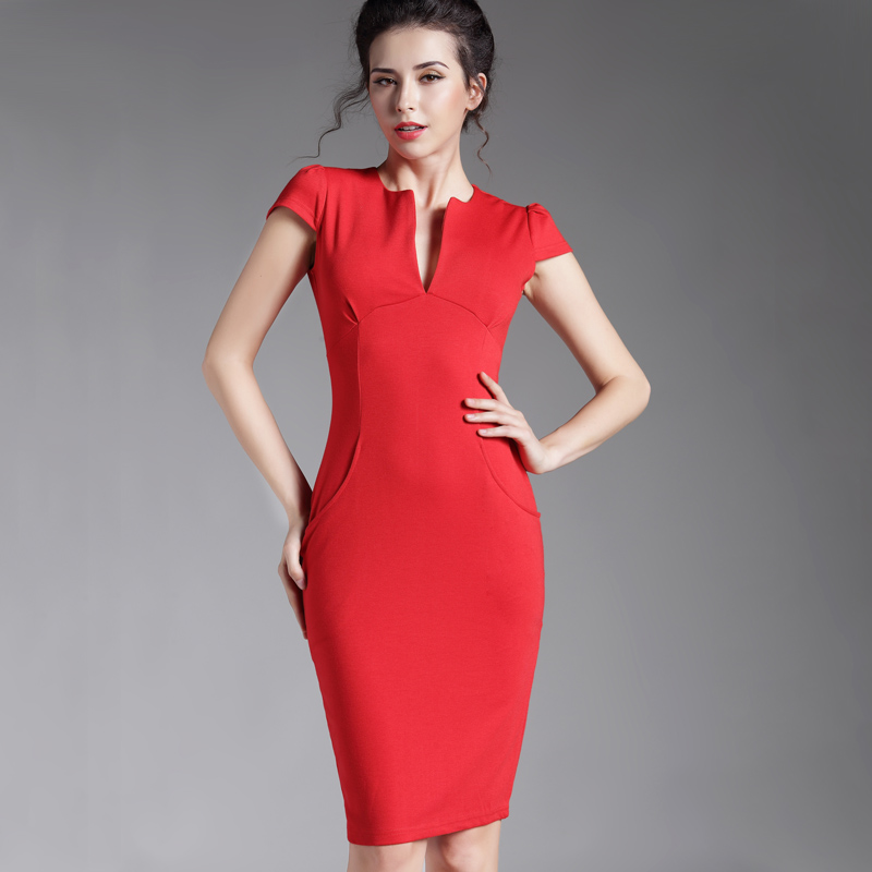 Spring Sexy red black Deep V bodycon bandage Business work office Party ...