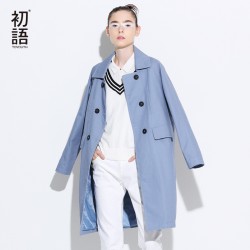 Toyouth Trench Coat 2017 Spring Women Turn Down Collar Coats Loose Straight Double-Breasted Overcoats
