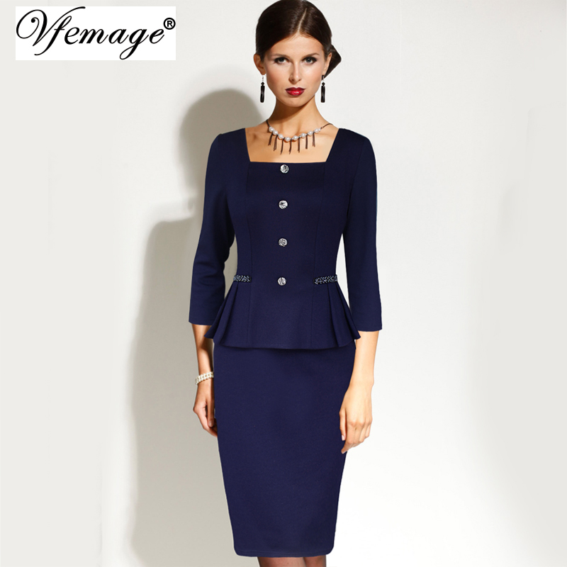 Vfemage Womens Elegant Vintage Square Neck Peplum Tunic Wear To Work ...