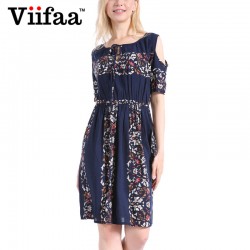 Viifaa Vintage Print Boho Summer 5XL Dress 2017 Women Big Size Off Shoulder Casual Dresses 6XL Plus Size Dress
