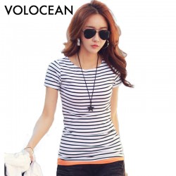 Volocean Famous Brand 2017 Summer Casual T-shirts For Women Classic Stirped Cotton T Shirt Woman Plus Size Female T-shirt