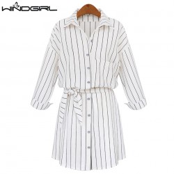 WINDGIRL striped shirt dress fashion cotton women  autumn dresses trun-down collar single botton plus size dresses robe femme