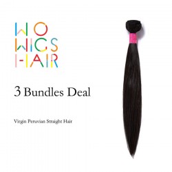 WoWigs Hair Peruvian Virgin Hair Straight 3 Bundles Deal Natural Color 1B