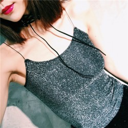 Women Sparkle Skinny Strap Brami Bling Bling Camis Sexy Trop Tops
