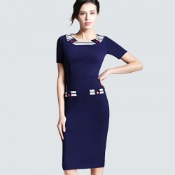 Womens Summer Style Patchwork Striped Elegant Vintage Pinup Colorblock Contrast Work Bodycon Fitted Sheath Pencil Dress HB214