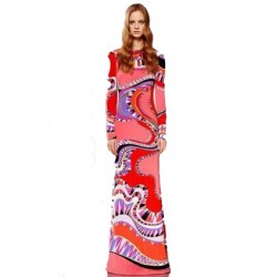 XXL Women's 2015 Spring New Arrival Luxury Brands Long Sleeves Colourful Bohemian Print Straight Jersey Silk Maxi long Dress