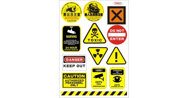 Yellow and Black Warning logo Guitar doodle laptop stickers waterproof ...