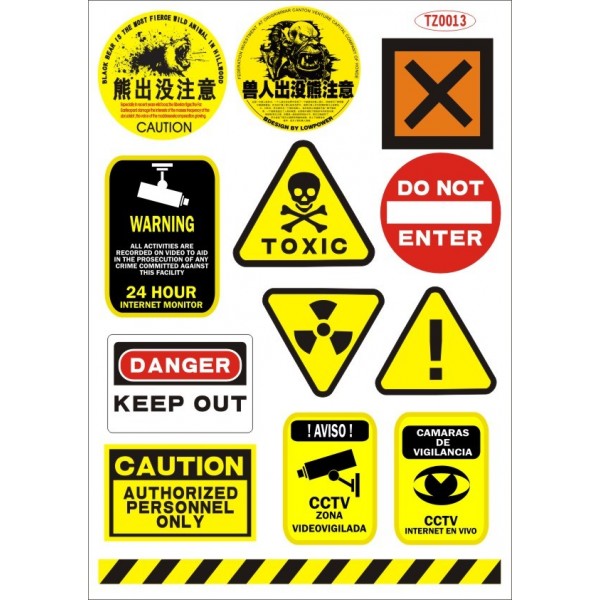 Yellow and Black Warning logo Guitar doodle laptop stickers waterproof ...