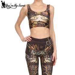[You're My Secret] 2017 Steampunk 3D Digital Print Woman Cropped Crop Top Sexy Fitness Tops Sleeveless Mechanical Gear women top