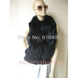 free shipping/women's real  fox collar rabbit Fur Vest / jacket lady fashion /black