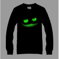 luminous o-neck sweatshirt 2017 High quality black Noctilucent print dark devil Cheshire Cat long sleeve men's novelty item