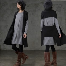 [soonyour] 2017 New Fashion Loose Coat Main Stream Shawl Long Knitting Unlined Upper Garment Black Vest  YD50201S