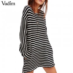 women elegant striped oversized long T shirt dress long sleeve o neck loose tees ladies autumn casual tops Camisetas LT1357