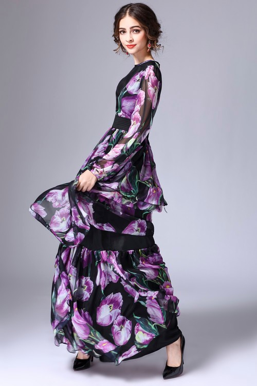 Elegant Dress 2017 Fashion Daily Slim Full Sleeve Long Purple Tulip ...