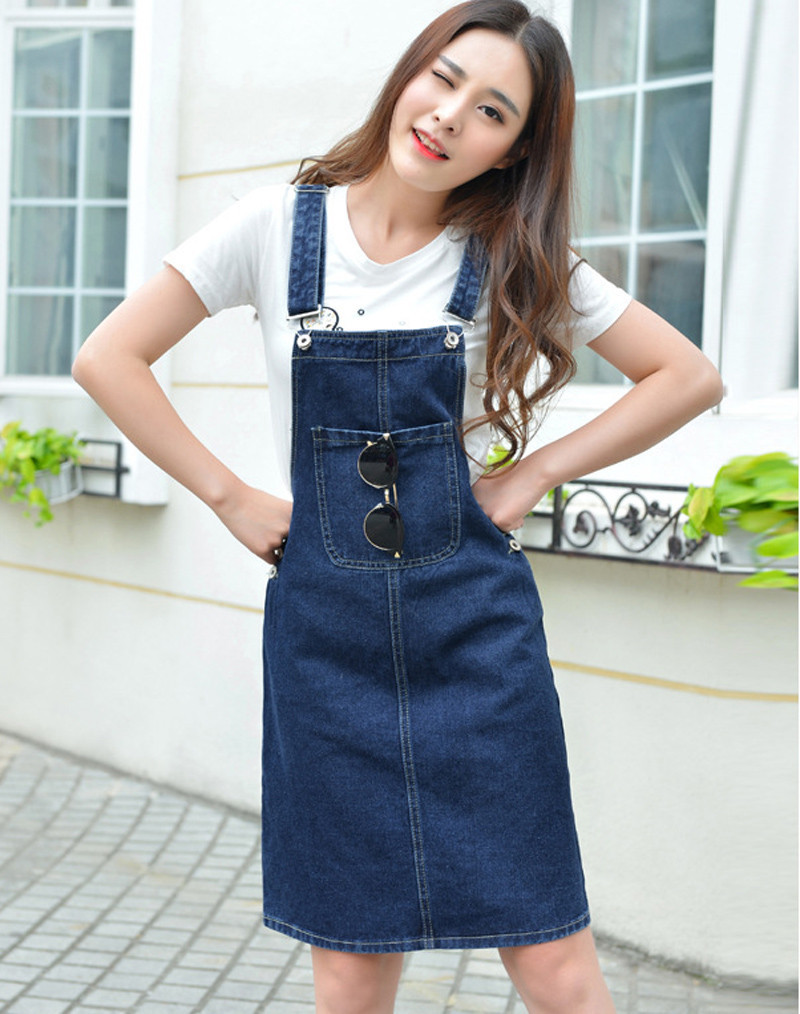 New stylish denim sundress dress summer female solid color adjustable ...