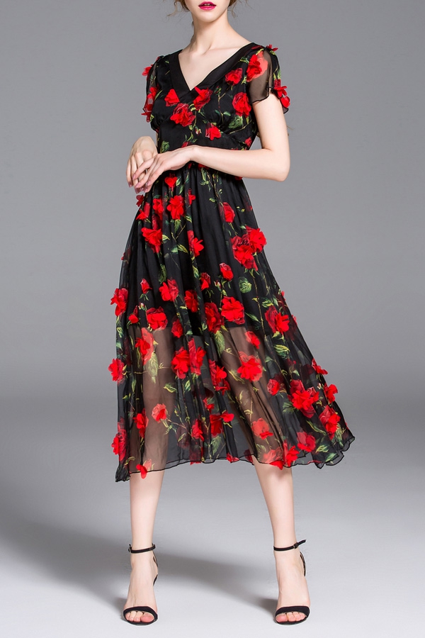 ZAFUL Brand Women Summer Cocktail Party Flower Dress Elegant A Line ...